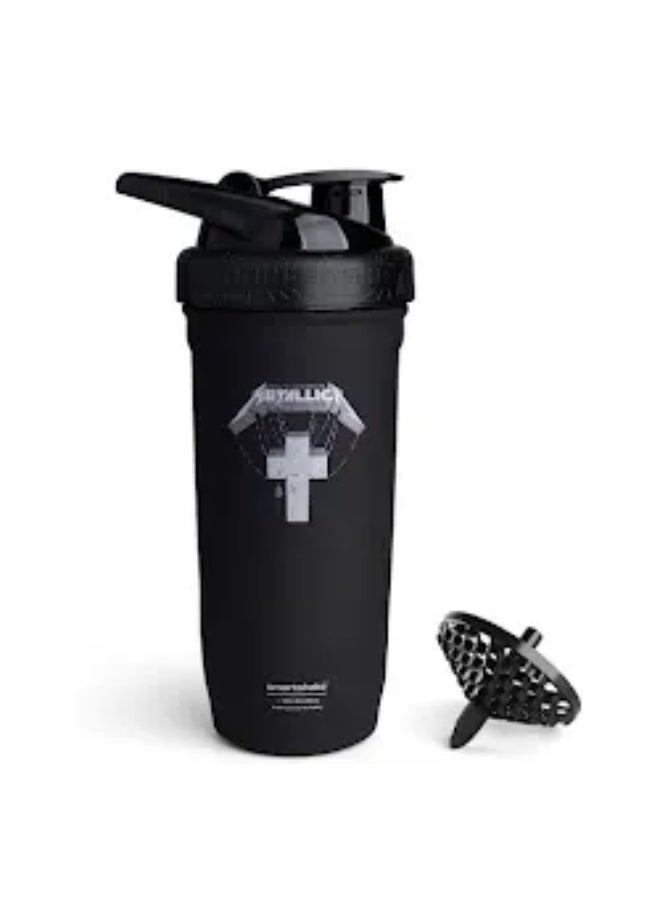 SmartShake Rockband Reforce Stainless Steel Protein Shaker Bottle 900 ml | 30 oz - Leakproof Screw-on Lid - BPA Free – Unisex - Metallica, Master of Puppets Logo on Bottle